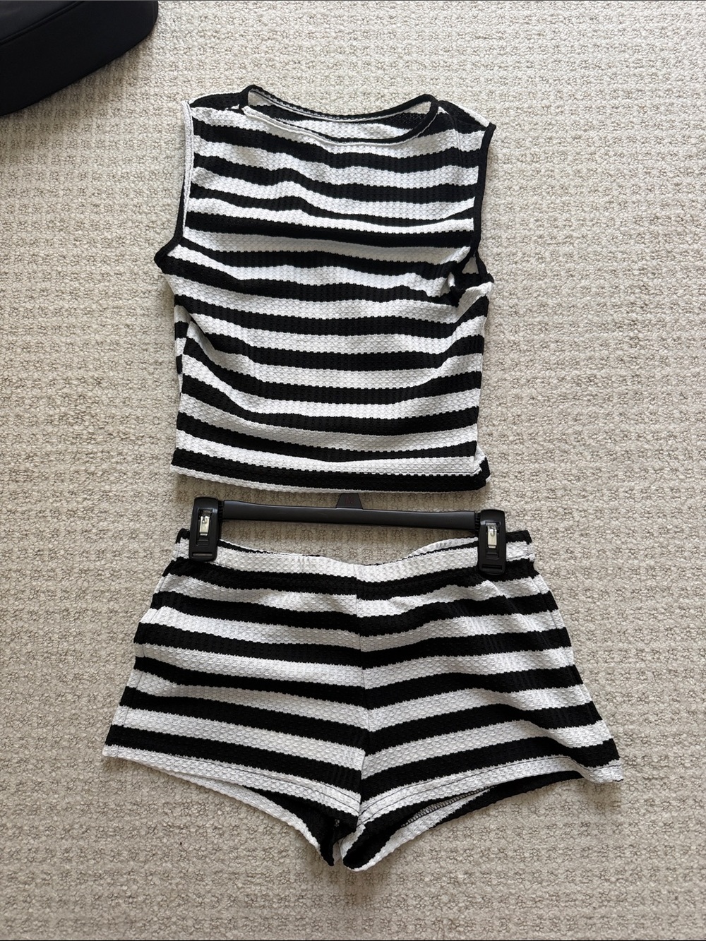 Women's Black & White Striped Knit Set